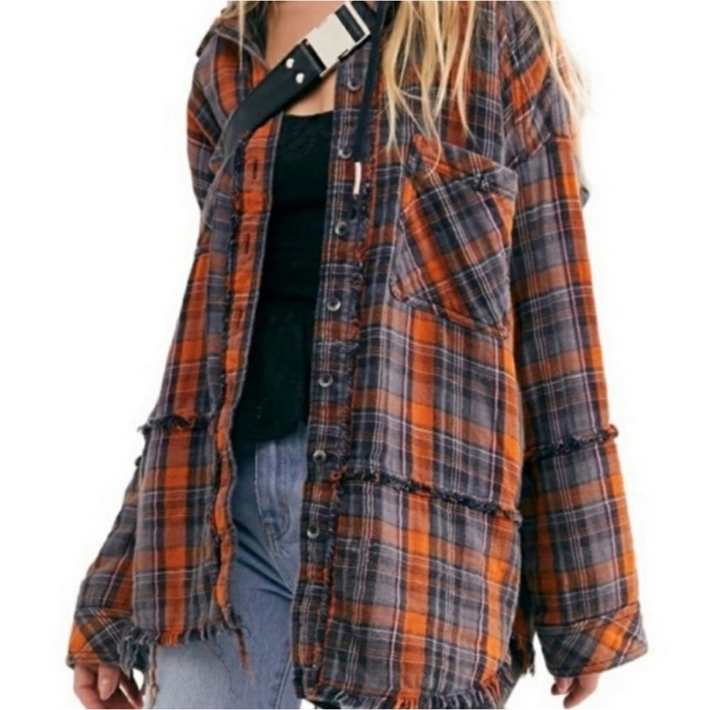 We the Free Calico Basin Plaid Flannel Hooded size  S - Picture 2 of 13